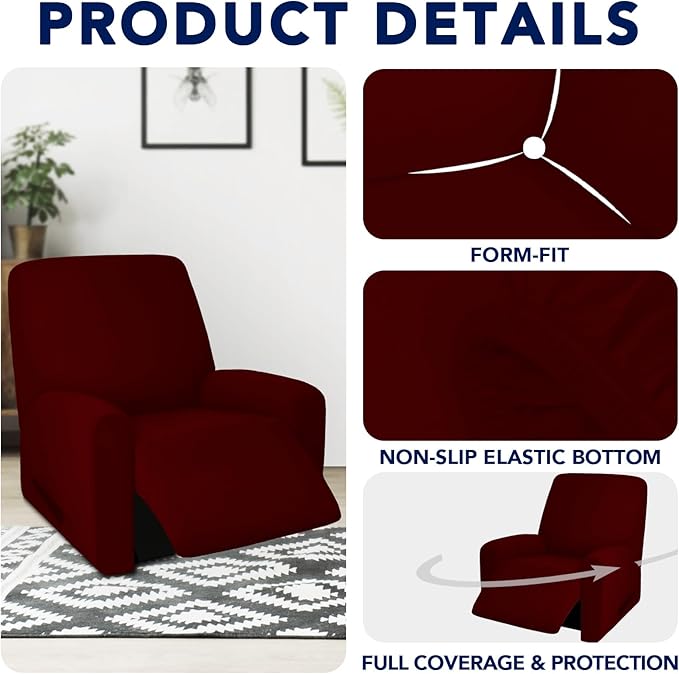 PureFit 100% Dual Waterproof Recliner Cover, Waterproof Couch Cover for Recliner - Stretch Non Slip Fleece Sofa Covers Washable, Leakproof Furniture Protector for Kids, Pets, Dog (Recliner, Wine) - Image 4
