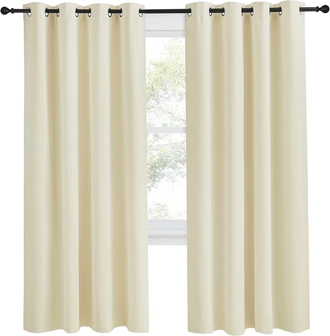 NICETOWN Room Darkening Blind Shade for Kids Bedroom, Beige, Single Panel, 55 x 78 inch, Triple Weave Home Decoration Light Blocking Solid Ring Top Curtain/Drape for Small Window - Image 2