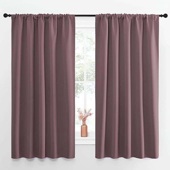 NICETOWN Blackout Curtains for Living Curtains, Room Darkening Curtains & Drapes for Kids Bedroom, Home Decoration Draperies (Dry Rose, 52" x 63", 2 PCs) by NICETOWN