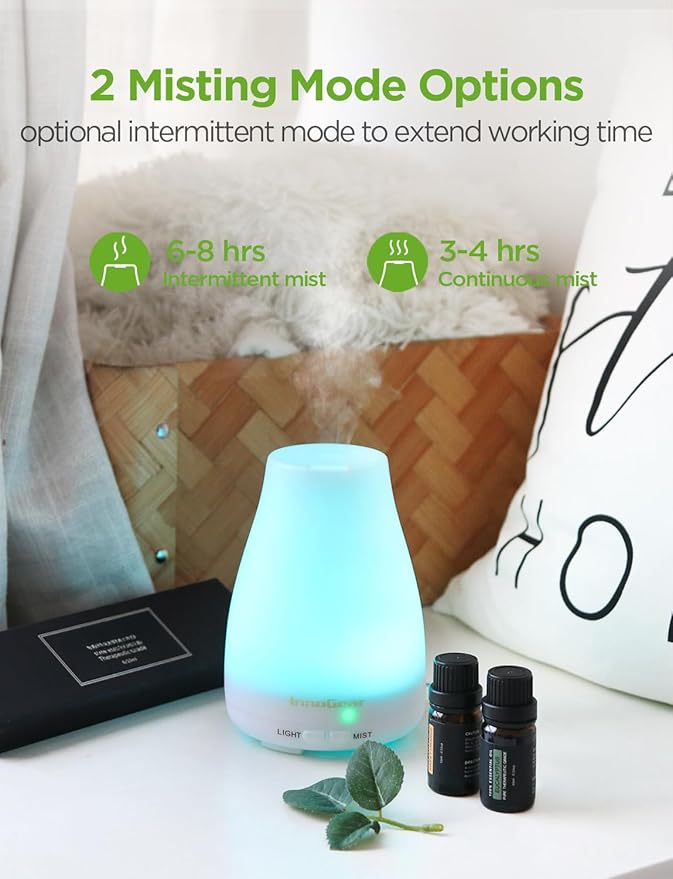 InnoGear Essential Oil Diffuser with Oils, 100ml Aromatherapy Diffuser with 6 Essential Oils Set, Aroma Cool Mist Humidifier Gift Set, White - Image 3