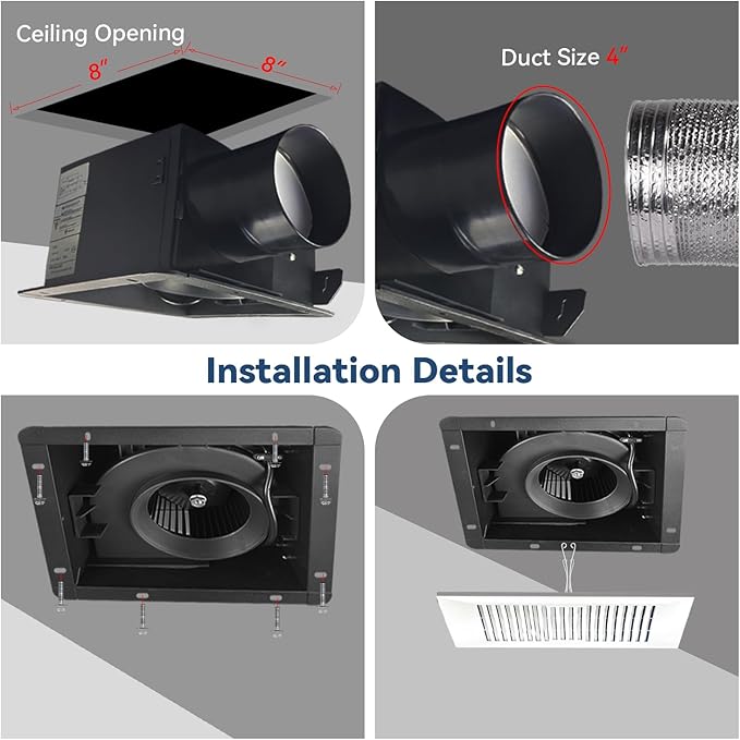 Bathroom Exhaust and Ventilation Fan 88CFM, Ultra-quiet Bath Fan Ceiling Mount Exhaust Fan 1.2Sones Household Bathroom Vent Exhaust Fan - Image 7