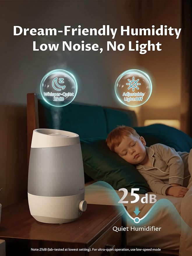 BREEZOME Humidifiers for Bedroom, 2.5L Humidifiers for home, 250ml/h Mist Output, 25hrs Essential Oil Diffuser, Auto Shut-Off, 25dB Ultra-Quiet Operation for Nurseries and Indoor Plants, White - Image 7