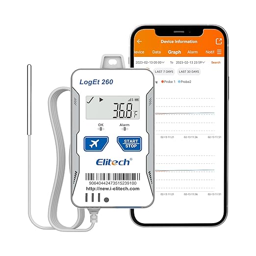 Elitech 4G Reusable Real-time Temperature Humidity Data Logger Light/Shock/Location, Built-in SIM Card,Shadow Data,Airplane mode,Cloud Storage,SMS/Email/APP/Web Alarm,100000 Points,Loget 260-THE-5Pack by Elitech