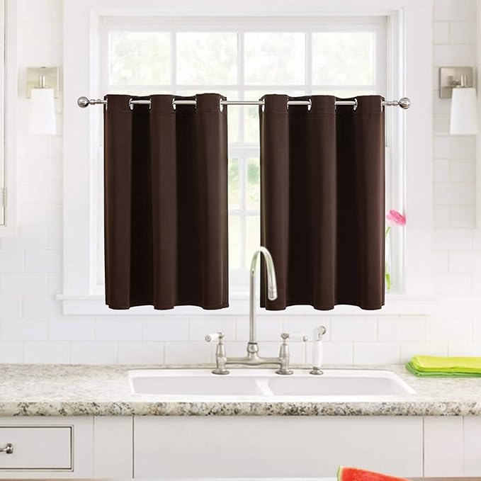 ChrisDowa Small Window Curtains for Kitchen and Bedroom - Grommet Short Thermal Insulated Room Darkening Curtains (2 Panels, Brown, 52 x 36 Inch) - Image 2
