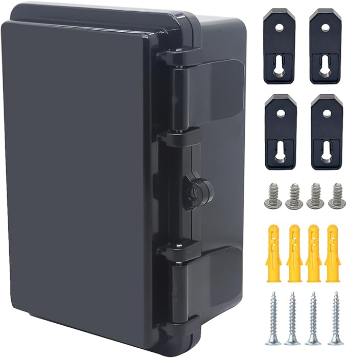 Junction Box, Hinged Black Cover IP67 Waterproof ABS Project Box with Mounting Plate Electrical Box Enclosure with Wall Bracket 5.9 x 3.9 x 2.8inch(150x100x70mm) by Otdorpatio