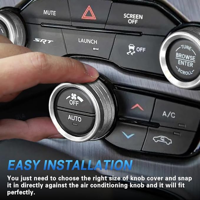 3PCS Air Conditioner Switch Button Knob Cover, Auto Accessories Climate Control Knob Covers, Aluminum Alloy Knob Ring Trim Cover Compatible with Dodge Challenger Durango 2015-2022 (Silver) - Image 5