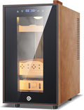 Electric Cooler Cabinet 25L with Temperature and Humidity Control, Leather Finish, Spanish Cedar Wood Shelves and Safety Lock (200 Counts Capacity), Gift for Men by FoMup