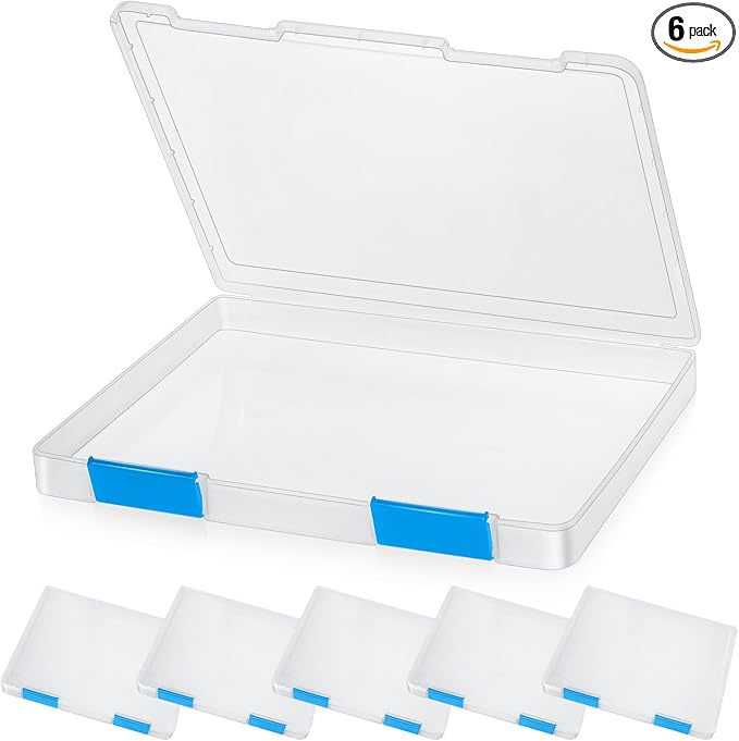 PerKoop 6 Pcs Clear Paper Storage Box A4 Plastic File Box Document Paper Organizer Storage Board Game Project Cases Containers with Buckle for Craft, Magazine(12.4 x 9.84 x 1.18 Inches,Blue) by PerKoop