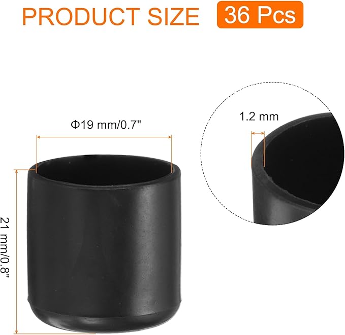 uxcell 36pcs Round Chair Leg Caps 19mm/0.7" PVC Chair Leg Floor Protectors Non-Slip Chair Feet Covers for Hardwood Floors Furniture Protectors, Black - Image 2