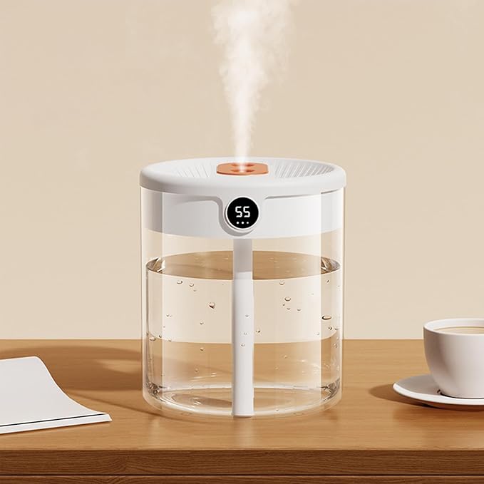 2L Humidifier, Double Nozzle Humidifier, Top Fill Cool Mist Humidifier, USB Humidifier with LCD Humidity Display, Large Capacity Fragrance Oil Diffuser for Home Bedroom[White] - Image 5