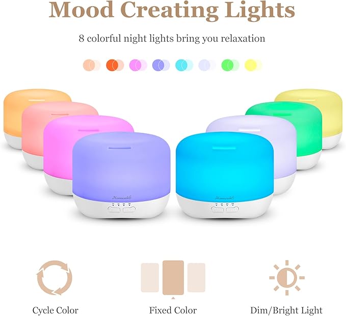Aromatherapy Essential Oil Diffuser for Room: 500ml Colorful Aroma Air Humidifier with Adjustable Cool Mist Mode, Waterless Auto Off Ultrasonic Diffusers for Large Room Home Office(White) - Image 4