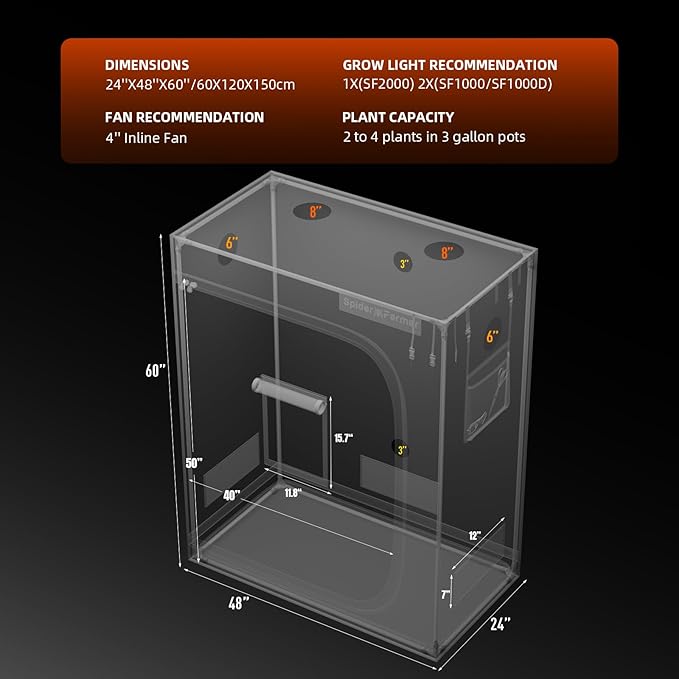 Spider Farmer 4x2 Grow Tent 2025 New, 48"x24"x60", with Hook for Controller and Power Strip, Enlarged View Window, 1680D Thicken Mylar Canvas for Indoor Hydroponic Growing for SF2000, SE4500, G4500 - Image 8