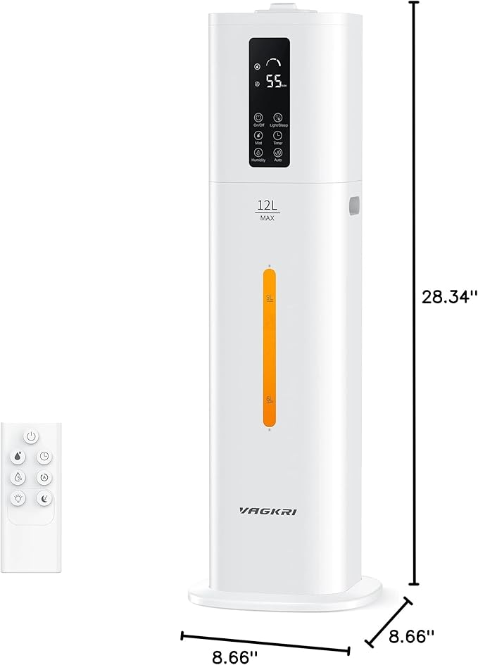 VAGKRI 12L Humidifiers for Large Room, Last 120 Hours, Cover up to 1000ft², Top Fill Ultrasonic Cool Mist Humidifier, 3 Mist Level, 24H Timer, Essential Oil Diffuser Humidifiers For Bedroom, Home - Image 8