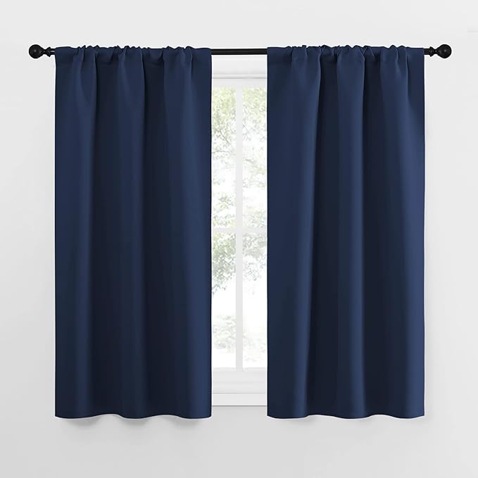 NICETOWN Kitchen Curtains, Short Blackout Curtains & Drapes, Thermal Insulated Blackout Curtain Panels for Kids Room, Play Room (Navy, 34" Wide by 54" Long, 2 PCs) by NICETOWN
