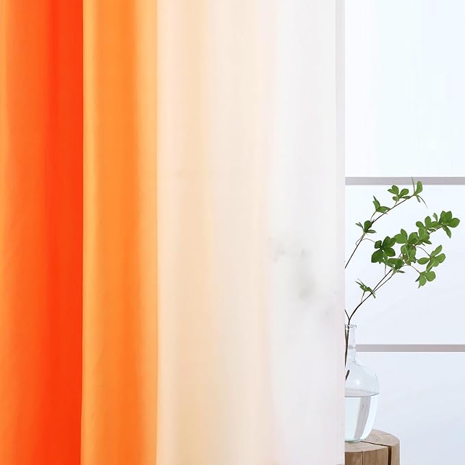 L.Z.E Orange and White Ombre Privacy Curtains 108 Inches Long 2 Panels Set Orange Light Filtering Non-See-Through Curtains & Drapes for Living Room Bedroom Nursery Extra Long (55" W x 108" L) - Image 3