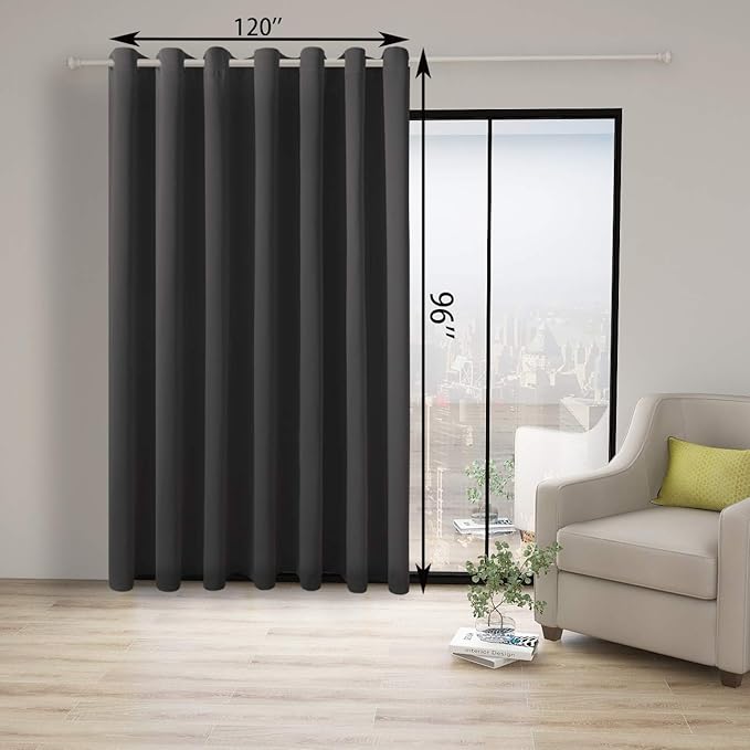 BONZER Extra Wide Room Divider Curtain Total Privacy Wall Grommet Top Thermal Insulated Blackout Curtains for Slide Window, 96L x 120W Inch (8L x 10W ft), 1 Panel, Dark Grey - Image 4