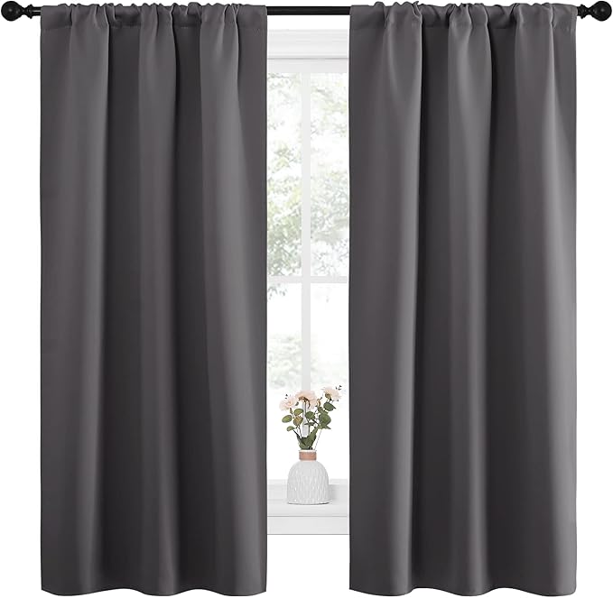 NICETOWN Grey Window Curtains for Bedroom - Home Decoration Thermal Insulated Rod Pocket Blackout Blinds & Drapes for Small Windows (Gray, 2 Panels, W34 x L63 -Inch) - Image 2