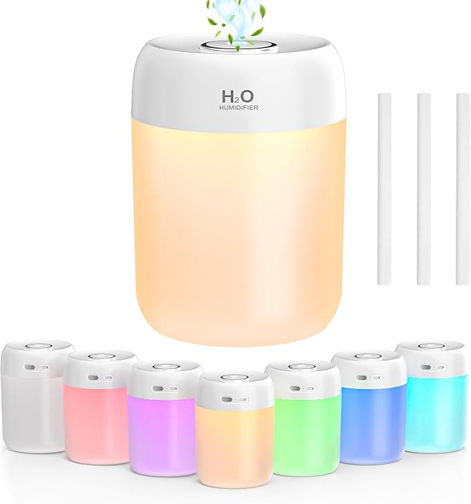 FUWANG Portable Mini Humidifier, 650ml Small Cool Mist Humidifier, USB Personal Desktop Humidifiers for Bedroom Travel Office Home Car Indoor Plants, 2 Mist Modes Quiet, Auto Shut-Off, White by FUWANG