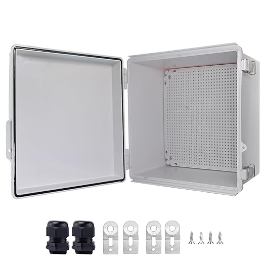 Waterproof Junction Box, ABS Plastic Electrical Box with Stainless Steel Latch, Hinged Cover Electric Project Enclosure Box with Mounting Plate, Wall Brackets 13"x13"x6.7" by LuSumtly