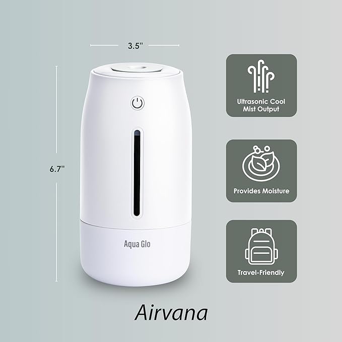 Aqua Glo Personal, Portable Humidifiers for Bedroom – Ultrasonic Cool Mist Humidifier with Built In Rechargeable Battery. Air Humidifier for Baby, Plants, Home, Office, Travel. White - Image 3