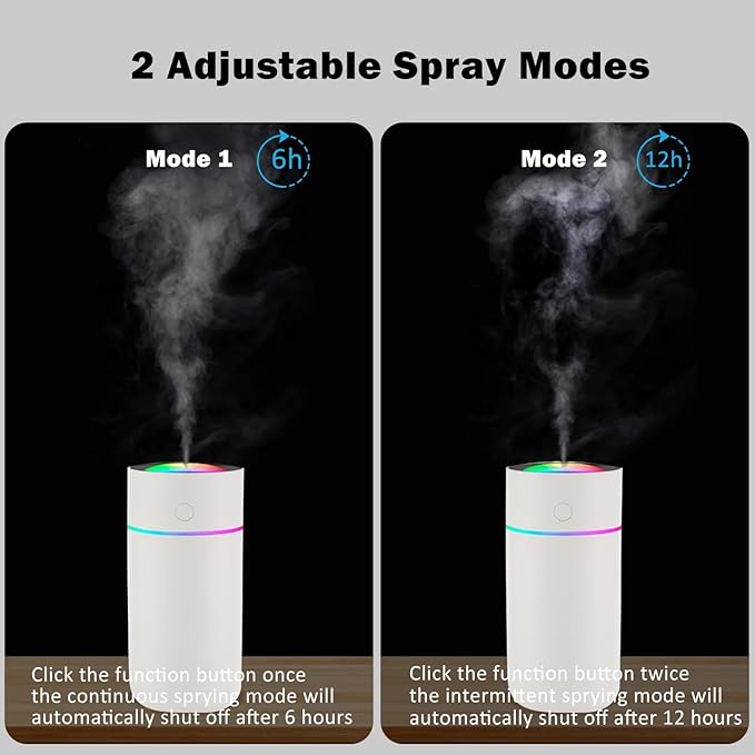 Portable Mini Humidifier with 7-color Lights, Cool Mist Small Desk Humidifiers Car Humidifier [2 Mist Modes] USB Personal Desktop Humidifiers for Bedroom, Office, Travel, Car, Plants, Super Quiet - Image 4