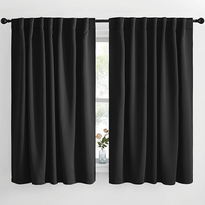NICETOWN Halloween Black Out Curtain Panels for Bedroom - (Black Color) W62 x L63, 1 Pair, Thermal Insulated Blackout Draperies Window Treatment, Door Tapestry Curtain for Doorway, by NICETOWN