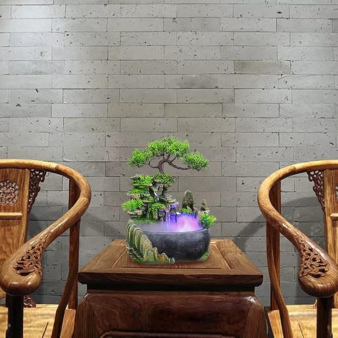 Tabletop Fountain, Atomizing Desktop Humidifier with Rockery & Bonsai, Zen Meditation Indoor Relaxation Waterfall Feature, Illuminated Waterfall Fountain Indoor for Home Office Bedroom Desk Decor - Image 6