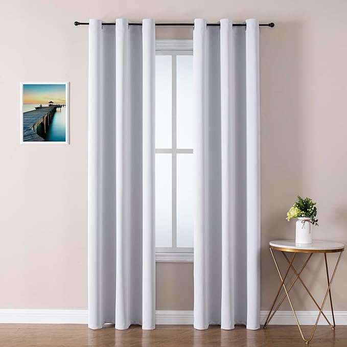 ChrisDowa Blackout Curtains 72 inches Long for Bedroom - 2 Panels Set Grommet Thermal Insulated Room Darkening Curtains for Living Room (Greyish White, 42 x 72 Inch) by ChrisDowa