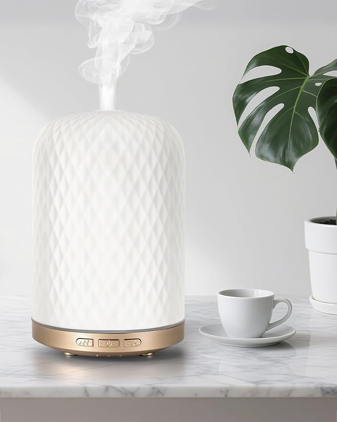 Essential Oil Diffuser,120ML 2.4MHz Ultrasonic Aromatherapy Diffusers for Essential Oils Large Room, Ceramic Diffusers Decorative Aroma Diffuser, Ideal Air Diffusers for Home, Room Decor, Yoga, White - Image 7