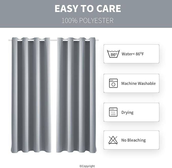 Waterproof Outdoor Curtain W52 x L84 - Grommet Top Sunlight Blocking Window Treatment Drapes Blackout Curtains for Home Bedroom Living Room Outdoor Patio Porch Pergola (Light Gray, 2 Panels) - Image 7