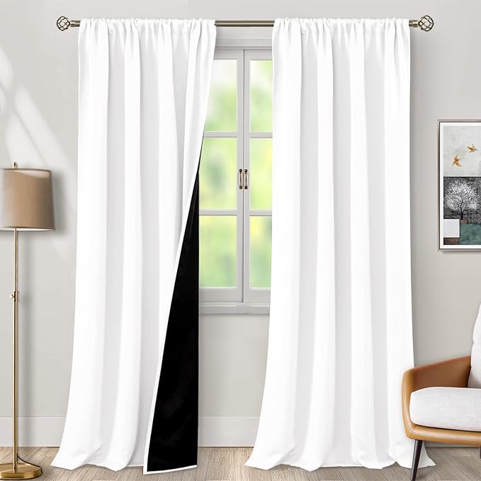 BGment White Blackout Curtains for Living Room 95 Inches Length, Extra Long 2 Panels Window Curtains Thermal Insulated Soundproof Room Darkening Curtains for Dining Room, Each Panel 52 Wide by BGment