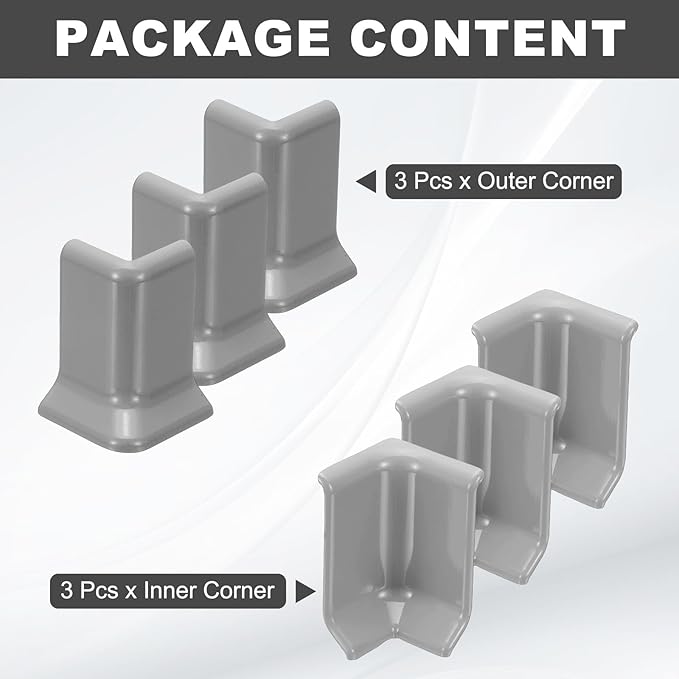 uxcell Self Adhesive Baseboard Corner Blocks, 2.2 Inch Wall Edge Corner Protector 3 Inside + 3 Outside Corners-Connector for Wall Floor Furniture Edge(Gray) - Image 3