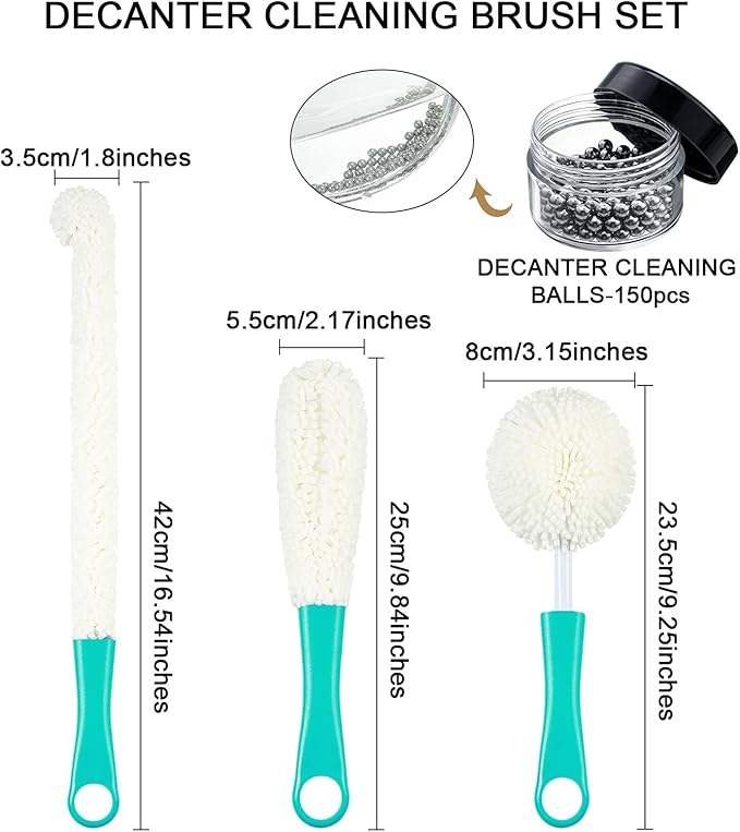 Boao 3 Pcs Decanter Cleaning Brush Wine Glass Decanter Flexible Bottle Brush Set with Cleaning Beads Household Tools for Bottle Goblets Glasses Cups (Blue) - Image 3