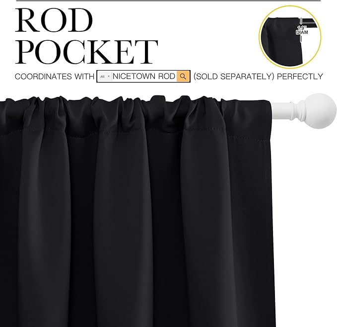 NICETOWN Black Out Window Curtains - Solid Home Decor Thermal Insulated Blackout Drapes/Draperies for Bedroom, Privacy Assured Window Treatment (2 Panels, 52 inches Wide by 95 inches Long) - Image 3