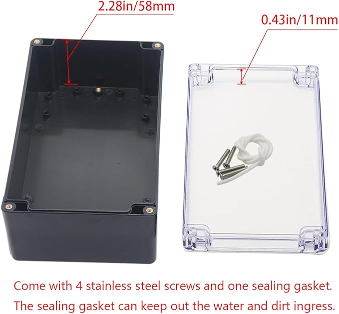 Project Box IP65 Waterproof Junction Box ABS Plastic Black Electrical Boxes DIY Electronic Project Case Power Enclosure Clear Cover 7.87"x4.72"x2.95"(2Pcs) - Image 4