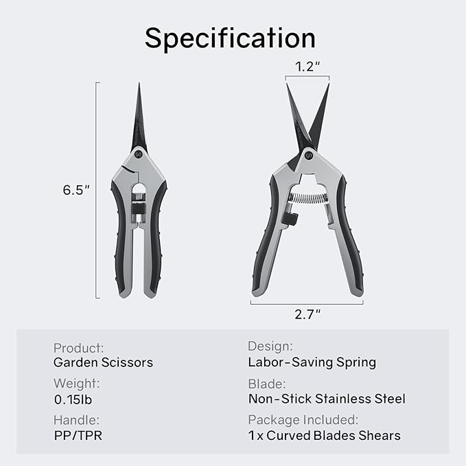 6.5" Ultra Sharp Pruning Shears - Professional Garden Scissors with Curved Stainless Steel Blades, Ergonomic Handle, Rust Resistant, Safety Lock, Trimming Scissors for Plants in Grow Tents,1-Pack - Image 8