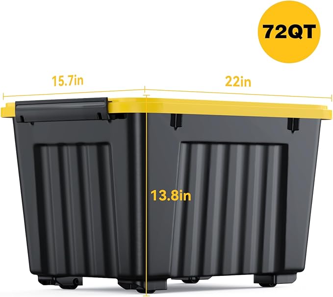 Nazhura 72Quart Plastic Storage Bin, Stackable and Nestable Storage Boxes with White Lids and Secure Latching Buckles, Large Storage Container (Black/Yellow, 72Quart-6Pack) - Image 3