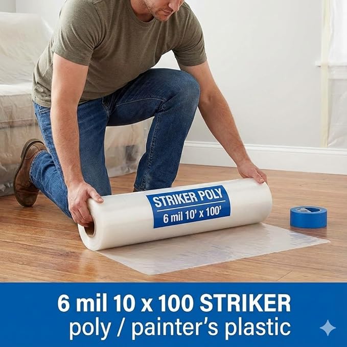 STRIKER Plastics Clear 6 Mil Plastic Sheeting 10' x 100' – Heavy Duty Poly Sheeting – Crawl Space Vapor & Moisture Barrier Cover, Painters Plastic Drop Cloth for Floor, Carpet & Furniture Protection - Image 2