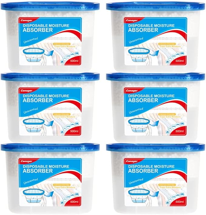 CANAGER Fragrance Free Moisture Absorber Box,Odor Eliminator and Dehumidifier Boxes for Closet,Bedroom,Kitchen,Bathroom-6 Packs,Cups - Traps Moisture for Fresher, Cleaner Air by CANAGER