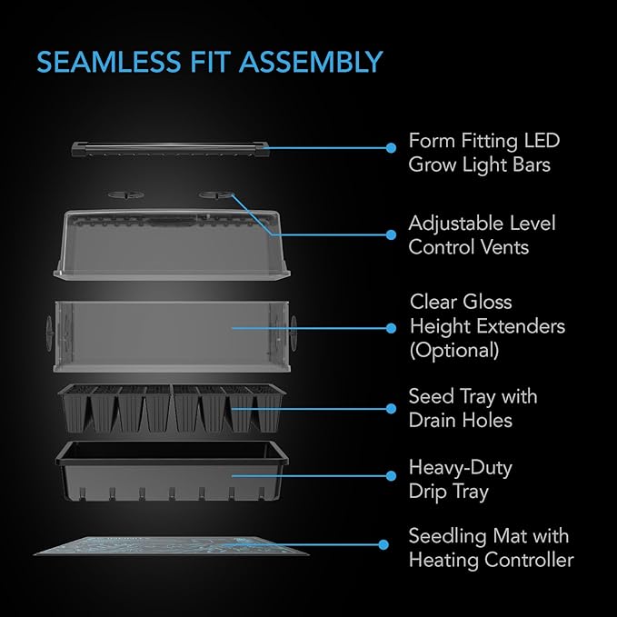 AC Infinity Heavy-Duty Humidity Dome 5x8 Germination Kit, Full Spectrum LED Grow Light Bars w/Samsung LM301H EVO LEDs, Heat Mat, 3 mm Thickest Dome, Trays, Vented Panels, for Seed Starting - Image 5