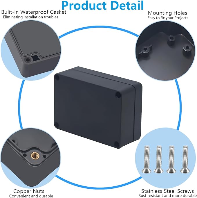 Project Box, Project Boxes Plastic Electric Project Case Junction Box Power Case for Electronic Project, Black 3.3x2.3x1.3inch (83 x 58 x 33 mm) - Image 7