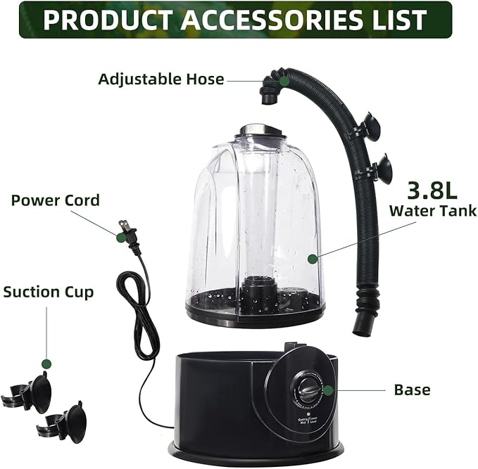 Coospider 3.8L Reptile Fogger Mister, Quiet Reptile Humidifier for Reptiles Tank, Terrarium Humidifiers with Extended Tube, Automatic Reptile Misting System for Reptiles Amphibians Herps Vivarium - Image 8