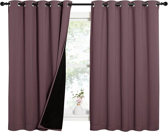NICETOWN Dry Rose 100% Blackout Lined Curtains, 2 Thick Layers Completely Blackout Window Treatment Thermal Insulated Drapes for Kitchen/Bedroom (1 Pair, 62 inches Width x 63 inches Length Each Panel) - Image 2