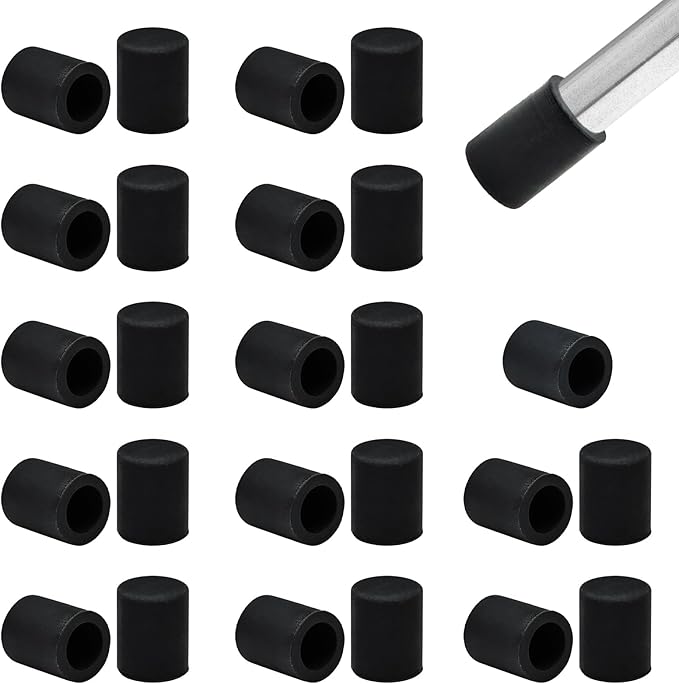 25 Pcs 15/64"(6 mm) Round Chair Leg Tips Caps, Silicone Rubber Furniture Leg Floor Protectors, Reduce Noise Folding Metal Chair Leg Cap Replacement for Bar Stool Leg Patio Indoor, Black by BOPOREAE