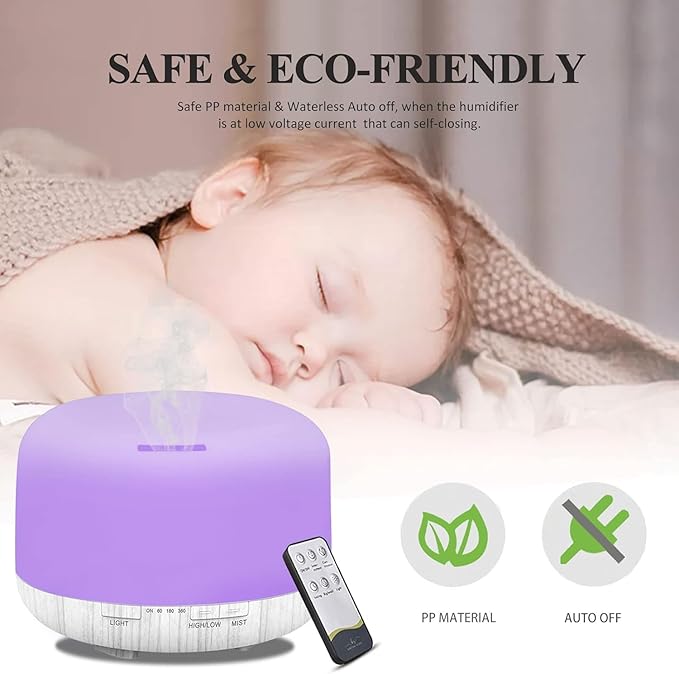 Humidifiers for Bedroom Large Room Home Baby Kids Whole House Hotel Office Desk Plant,500ml Portable Aromatherapy Essential Oil Diffuser Cute Ultrasonic Cool Mist Humidifier with Light Remote - Image 4