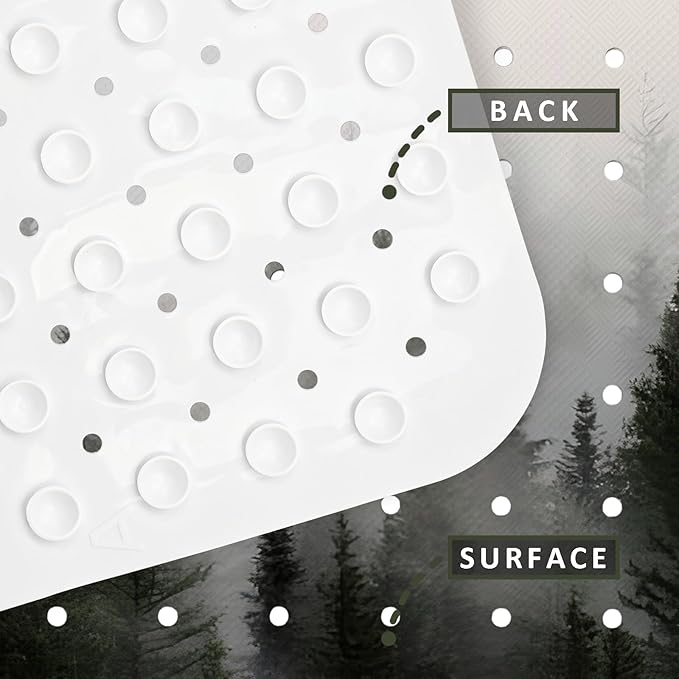 Misty Forest Bathtub Mat Non Slip, Baby Bath Mat for Tub Rubber Tub Mat, Kids Bath Mats for Bathroom Nature Trees Anti Slip Shower Mat with Suction and Drain Holes Machine Washable, 40″X16″ - Image 4