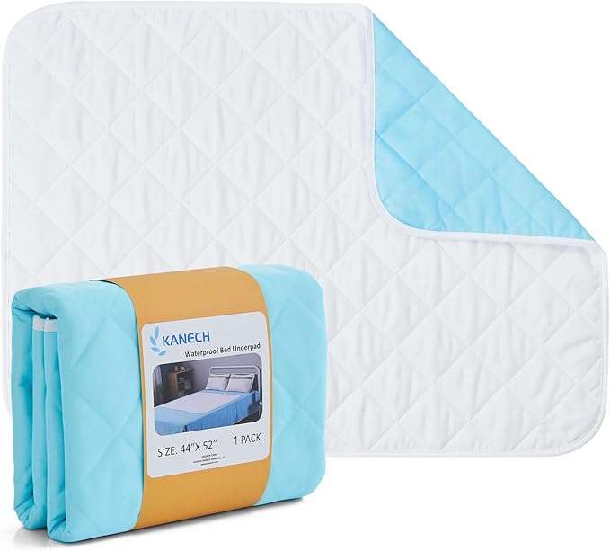 KANECH Bed Pads Washable Waterproof , 44"x52" (1 Pack) - Heavy Absorbency Reusable Incontinence Underpads for Adults, Elderly, Kids & Pets - Quick Drying Mattress Protector for Bed, Sofa, Floor by KANECH