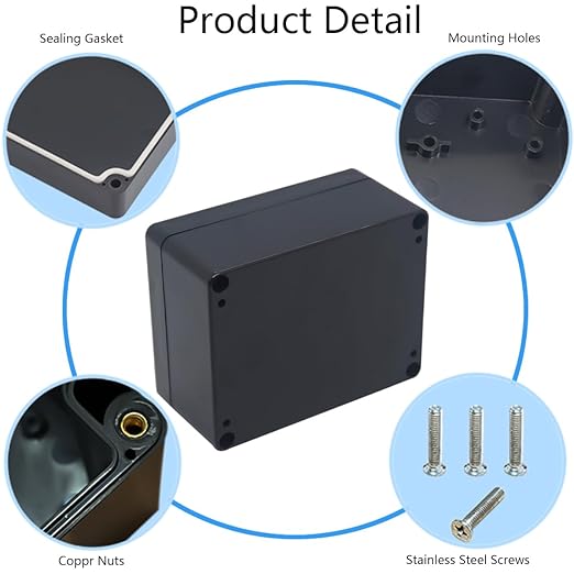 Junction box, Raculety Electrical Project Case Power Junction Box, Project Box Black (4.53"x3.54"x2.17") - Image 5