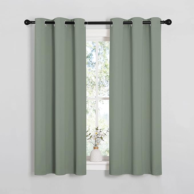 NICETOWN Window Curtain Panels, Thermal Insulated Solid Grommet Blackout Draperies/Drapes for Basement (Greyish Green, 1 Pair, 34 by 54-inch) by NICETOWN
