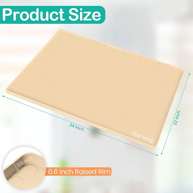 Waterproof Under Sink Mat 34" x 22", Silicone Cabinet Liner, Rubber Protector for Kitchen and Bathroom, Keeps Cabinets Clean, Dry, and Organized (Beige) - Image 2